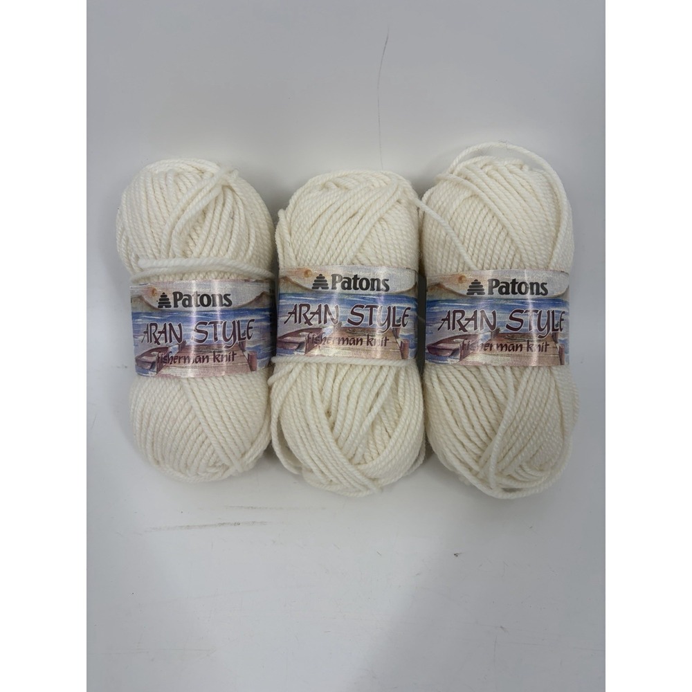 Patons Aran Style Fisherman Knit Acrylic & Wool Yarn 2 Skeins #6230 Creme Color